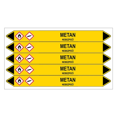 Značení potrubí, metan,5 ks, 150 × 12 mm